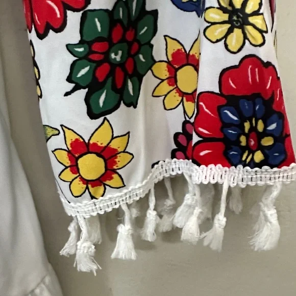 SHEIN White Dress with Colorful Floral Sleeves - Picture 2 of 5